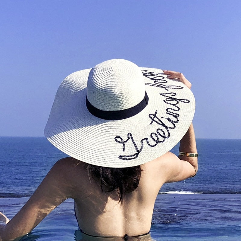 Beach hat women's summer big brim letters love