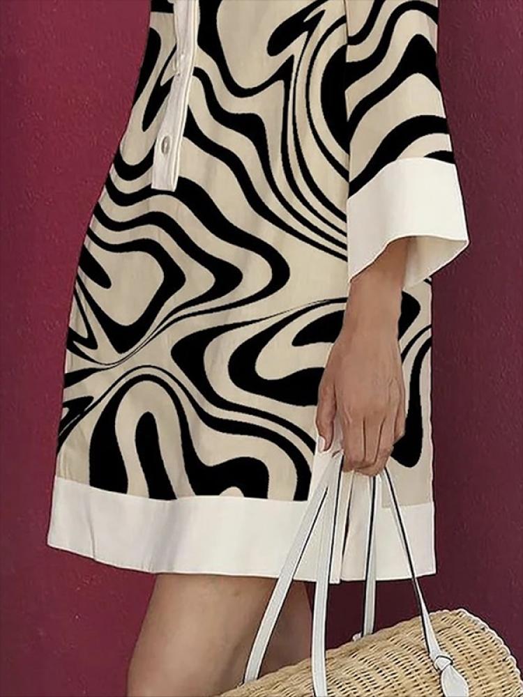 Women Long Sleeves Zebra-striped Loose Shirt Dresses
