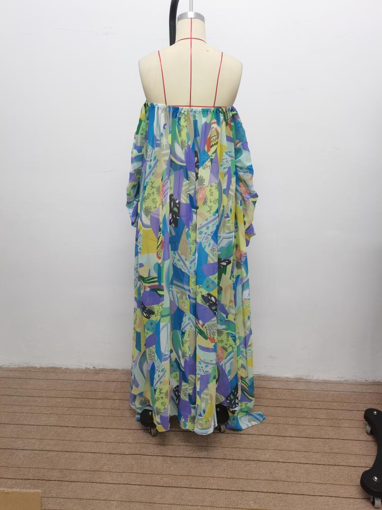 Fashion Printed Off-The-Shoulder High-Low Bohemia Dress